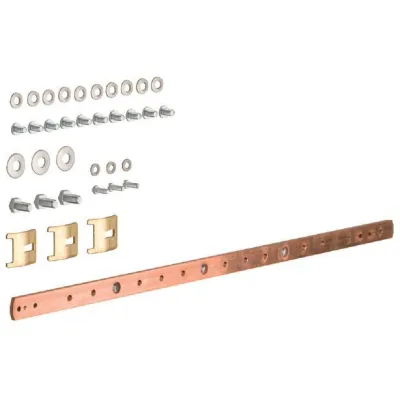 HAGER Erdungsschiene UZ020 | Kupfer 20x5mm | 2-feldrig | 16 Anschlüsse | Direktmontage | 550mm | unbehandelt