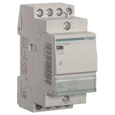 Hager Installationsschütz ESC428S | brummfrei | 25A | 3S+1Ö | 230V AC | Reiheneinbaugerät | DIN EN 61095 | IP2X