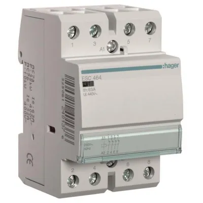 Hager Installationsschütz ESC464 | 63A | 4 Öffner | 230V AC | kompakte Bauweise | Kontaktstellungsanzeige | weiß
