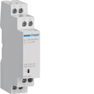 HAGER Kontrollrelais EUU100 | Spannungswächter 230-400V AC | Unterspannungsrelais 1P+N/3P+N | 1 Wechsler | VDE | 17,5mm