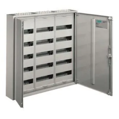 Hager Feldverteiler FWB53S | Aufputz | 3 Felder | 15 Reihen | IP44 | Stahl | 800x800x161mm | QuickConnect | reinweiß