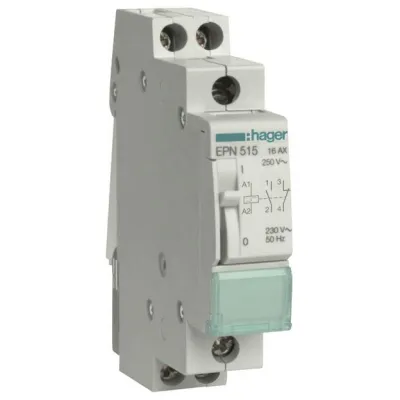 Hager Fernschalter EPN515 | Stromstoßschalter 1 Schließer 1 Öffner | 230V AC 110V DC | 16A | DIN-Schiene | Handbedienung