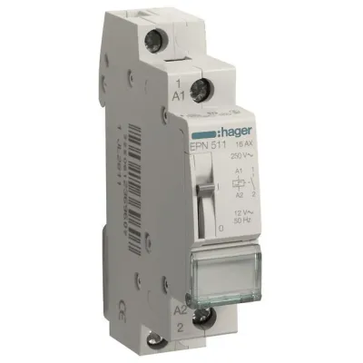 Hager Fernschalter EPN511 | Stromstoßschalter 1 Schließer | 12V AC | 16A | DIN-Schiene | 1TE | Weiß