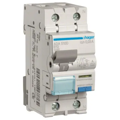 Hager Fehlerstrom-Leitungsschutzschalter ADA510D | FI/LS-Schalter 1P+N Typ A | 10kA B10A | 30mA | 240V AC | 2TE | IP20