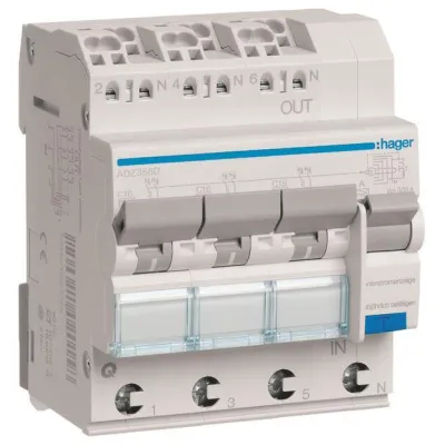 Hager FI/LS-Schalter ADZ366D | 3x 1P+N | 6kA | C-16A | 30mA Typ A | QuickConnect | weiß