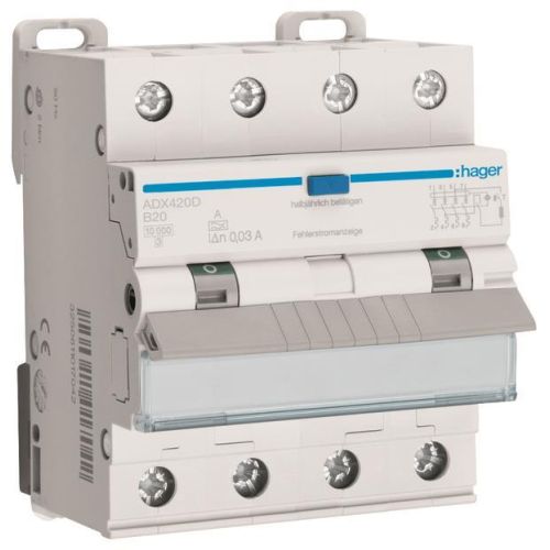 Bild: Hager FI-LS-Schutzschalter ADX420D 4P 10kA B-20A 30mA A Hager FI-LS-Schutzschalt