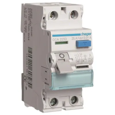 Hager FI-Schutzschalter CCA225D | Fehlerstromschutzschalter 2-polig 25A 10mA Typ A | 6kA | Bi-Connect-Klemmen | blau