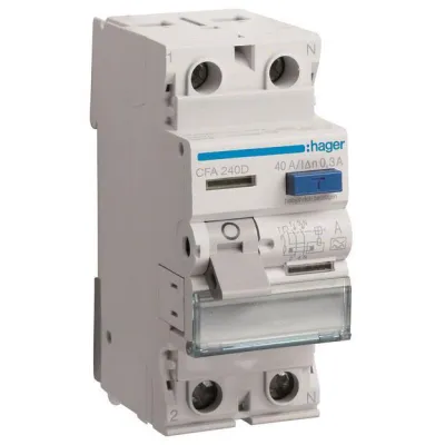 Hager FI-Schutzschalter CFA240D | 2-polig | 40A | 300mA | Typ A | 6kA | 230V | DIN-Schiene