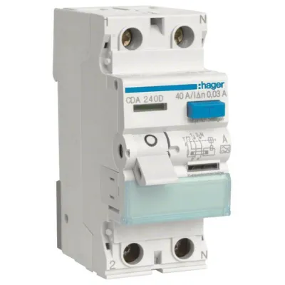 Hager FI-Schutzschalter CDA240D 2-polig 40A 30mA Typ A | 6kA | DIN-Schiene | 230V | IP20