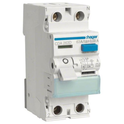 Bild: Hager FI-Schutzschalter 2pol. 63A/30mA,6kA CDA263D