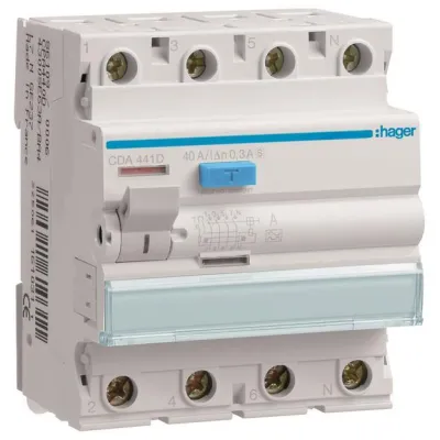 Hager FI-Schutzschalter CDA441D | 4-polig | 40A | 30mA Typ A | 6kA | 400V | Fehlerstromschutzschalter | REG