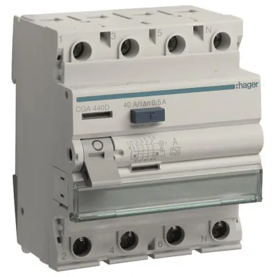 Hager FI-Schalter CGA440D Fehlerstromschutzschalter 4-polig 40A 500mA Typ A 6kA | Typ A | 400V | DIN-Schiene | IP20