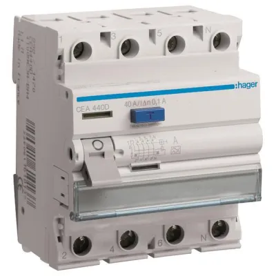 Hager FI-Schutzschalter CEA440D | 4-polig | 40A | 100mA Typ A | 400V | 6kA | IP20 | DIN-Schiene