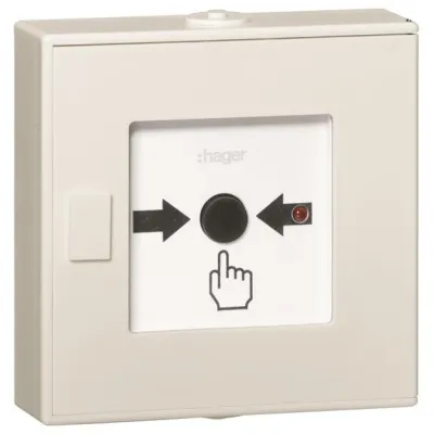Hager Funk-Druckknopfmelder TG558B | Alarmstopp für TG55xA Funknetz | manuelle Rücksetzung | mit Glasscheibe | Weiß