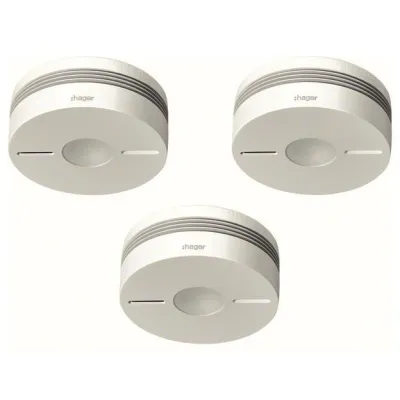 Hager Funk-Rauchwarnmelderset TG553A | 3x TG550A | Q-zertifiziert | 10 Jahre Batterie | VdS geprüft | weiß
