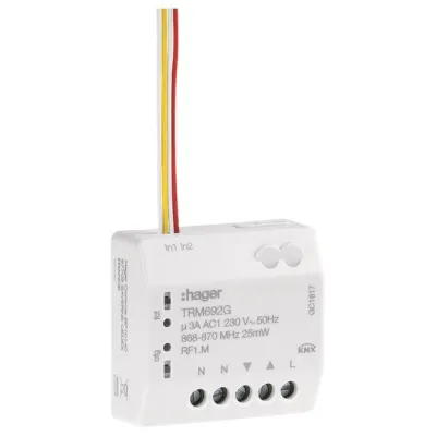 Hager Funk Jalousieaktor TRM692G | KNX | Unterputz | 1-fach | 2 Binäreingänge | 3A | LED-Anzeige | IP20