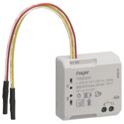 Hager Funk UP Schaltaktor TRM690G | KNX-Funk 1-fach | Binäreingang 2-fach | 230V 4A | Unterputz | bidirektional | IP20