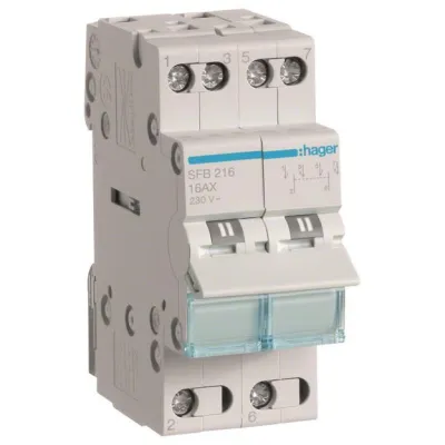 Hager Gruppenschalter SFB216 2-polig 16A | REG | 230V AC | Hutschienenmontage | 2 Schließer | Mittelstellung