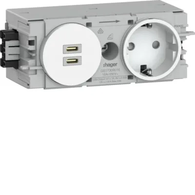 HAGER Steckdose 1-fach GS17009016 | USB-C + USB-A Charger 20W PD | IP20 | erhöhter Berührungsschutz | weiß RAL 9016