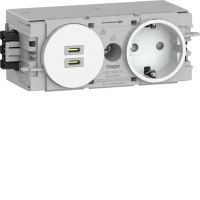 HAGER Steckdose 1-fach GS17009016 | USB-C + USB-A Charger 20W PD | IP20 | erhöhter Berührungsschutz | weiß RAL 9016