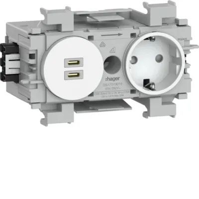 HAGER Steckdose 1-fach GS17019016 | USB-C & USB-A Charger 20W | PD | Schutzkontakt | erhöhte Sicherheit | weiß RAL 9016