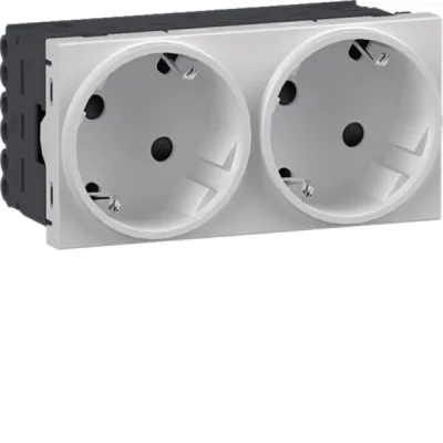 Hager Steckdose 2-fach GS20229016 | SCHUKO 45x45mm | Direkt Klipping | 33° verdreht | IP20 | weiß RAL 9016 | Kunststoff