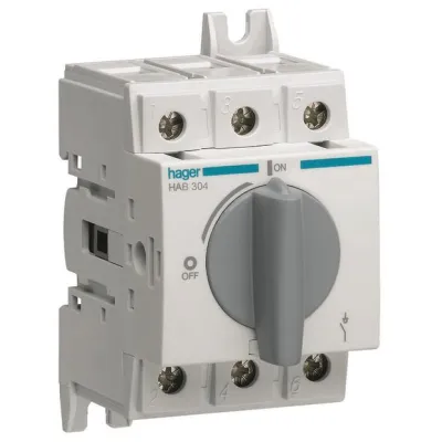 Hager Lasttrennschalter HAB304 | 3-polig 40A | Hauptschalter für Hutschiene/Montageplatte | IP20 | verriegelbar | grau