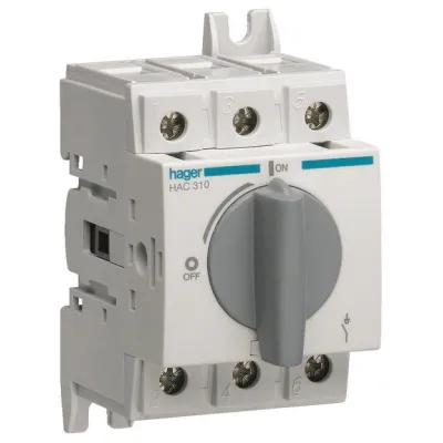 Hager Lasttrennschalter HAC310 | 3-polig 100A | Hauptschalter für Hutschiene/Montageplatte | IP20 | verriegelbar | grau