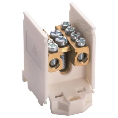 Hager Hauptleitungsabzweigklemme K03SN | 1-polig | 1x25mm² + 4x16mm² | Messingklemme | 80A | schraubbar | DIN-Schiene