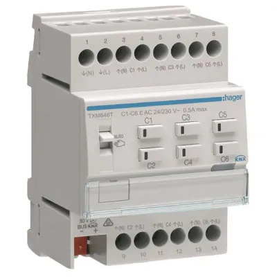 Hager Heizungsaktor 6-fach TXM646T KNX easy | REG | Triac-Ausgänge | 24/230V Stellantriebe | Handbedienung