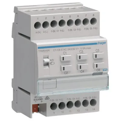 Hager Heizungsaktor KNX TXM646R | 6-fach Regler | für 24/230V Stellantriebe | Triac-Ausgänge | Raumtemperatursteuerung