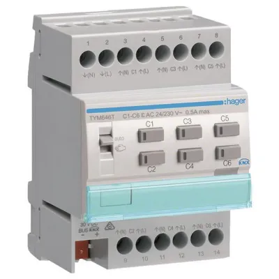 Hager KNX Heizungsaktor 6-fach TYM646T | 24/230V Triac-Ausgänge | für Stellantriebe | REG | Handbedienung
