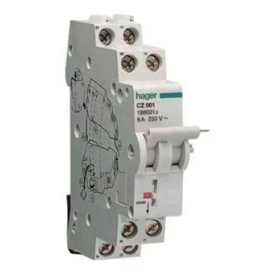 Hager Hilfsschalter CZ001 | Signalkontakt für FI-Schutzschalter | 1 Schließer 1 Öffner | Seitenanbau | 6A 240V