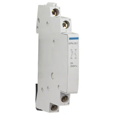 Hager Hilfsschalter EPN051 | 1 Schließer 1 Öffner | 2A 250V | Zubehör für Fernschalter | 0,5 TE | seitlich anbaubar