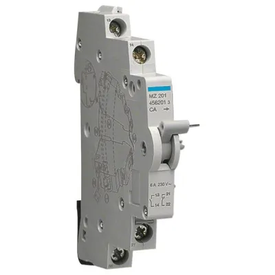 Hager Hilfsschalter MZ201 | Hilfskontakt für MCB RCBO <125A | 1 Schließer 1 Öffner | 6A 240V | Seitenanbau | aufsteckbar