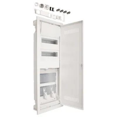 Hager Kleinverteiler Hohlwand VH602WWH | 2x12TE | Hybrid Volta | 24PLE | mit Steckdose & Kunststofftür | IP30 | weiß