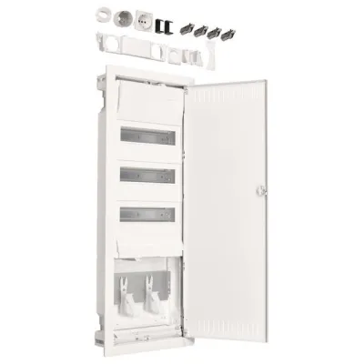 Hager Kleinverteiler VH603NWH | Hybrid Volta | 36PLE | 3-reihig | mit Steckdose | Stahlblechtür | IP30 | weiß