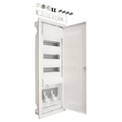 Hager Kleinverteiler Hohlwand Volta.Hybrid VH603WWH | 36PLE | 3-reihig | mit Steckdose & Kunststofftür | IP30 | weiß