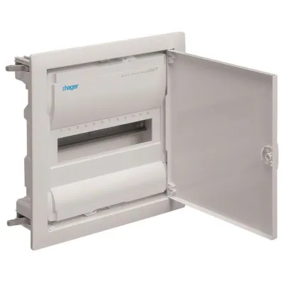 Hager Kleinverteiler VH12NC | Hohlwand | IP30 | 1-reihig | 12TE | Stahlblechtür | DIN43871 | Hutschiene | weiß RAL9010