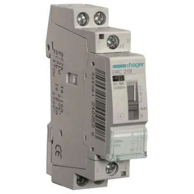 Hager Installationsrelais ERC218 16A 1 Schließer 1 Öffner 230V | Hutschiene | Impulssteuerung | Kontaktanzeige | grau