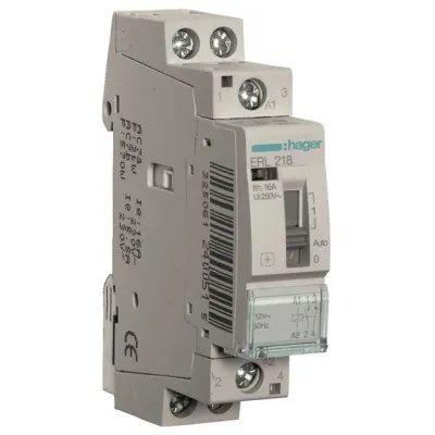 Hager Installationsrelais ERL218 | 16A 1 Schließer 1 Öffner | 8/12V AC | DIN EN 61095 | Stromkreis-Steuerung | REG | 1TE