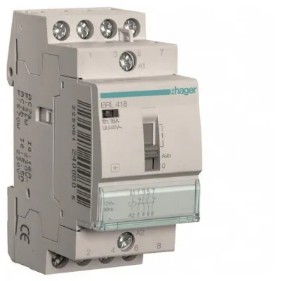 Hager Installationsrelais ERL418 | 16A 2 Schließer 2 Öffner | 12V AC | 4-polig | Impulssteuerung | DIN EN 61095
