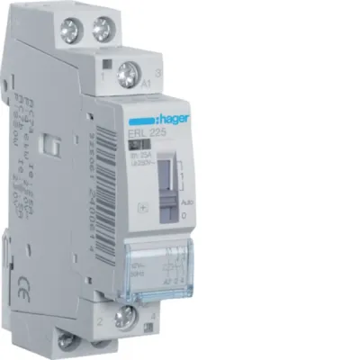 HAGER Installationsrelais ERL225 | 25A | 2 Schließer | 12V AC Spulenspannung | 230V AC | Einbautiefe 60mm | IP2X
