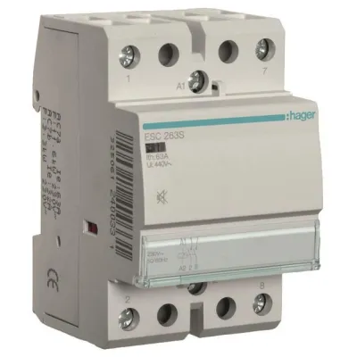 Hager Installationsschütz ESC263S | brummfrei | 63A | 2 Schließer | 230V AC | 3TE | Kontaktanzeige | IP2X