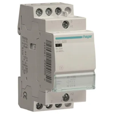 Hager Installationsschütz ESC325 | 25A 3 Schließer | 230V AC Spule | 2TE | für Hutschiene | DIN EN 61095 | IP2X