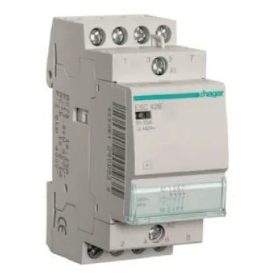 HAGER Installationsschütz ESC426 | 25A | 4 Öffner | 230V AC | 400V UC | 2TE | brummarm | Kontaktstellungsanzeige | IP2X