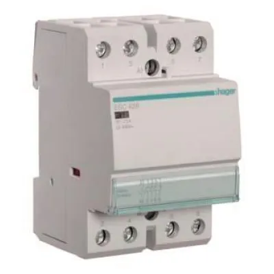 Hager Installationsschütz ESC428 | 25A | 3S+1Ö | 230V AC | 4-polig | brummarm | Anzeige nachrüstbar | IP2X