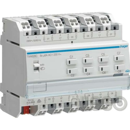 Bild: Hager Jalousieausgang KNX easy TXA628C 8fach 230V Hager Jalousieausgang KNX easy