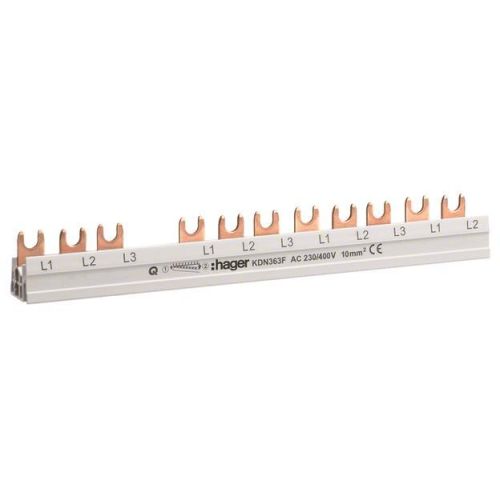 Bild: Hager KDN363F Phasenschiene 3-phasig 63A 3P+N Gabel 10mm² 210mm