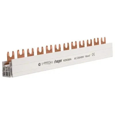 Hager Phasenschiene KDN380A 3-polig Gabelanschluss 16mm² 80A 12 Module | 210mm Länge | isoliert | grau